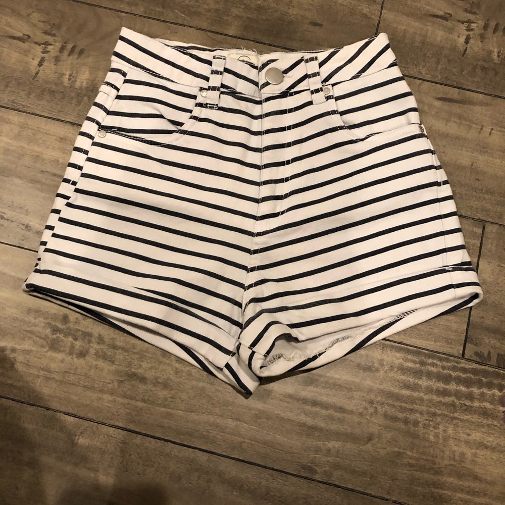 High Waisted navy and white striped shorts